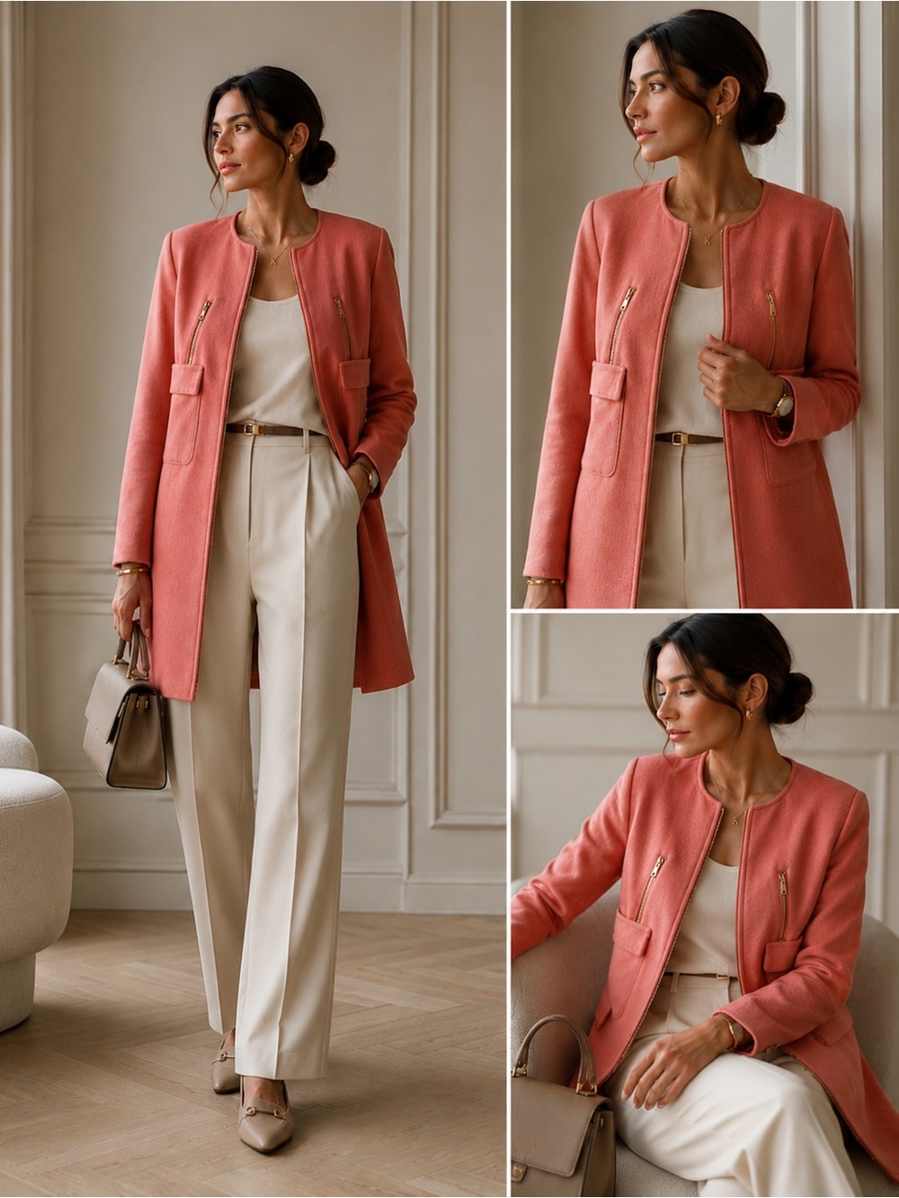 Metaphor Coral Pink Zip Front Jacket Size M Collarless Structured Blazer Coat